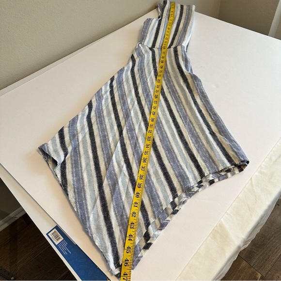 Hope & Harlow Blue Striped Linen Blend Sleeveless Midi Dress Sz 8 Lightweight - Picture 8 of 9
